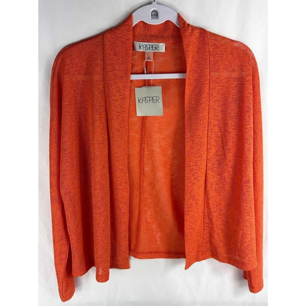 Kasper Cardigan Small Orange Open‎ Front Drape Knit Sweater Papaya Cozy Gorpcore